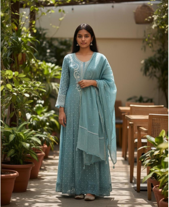 Azure Bloom – Premium Mul Cotton Unstitched Suit