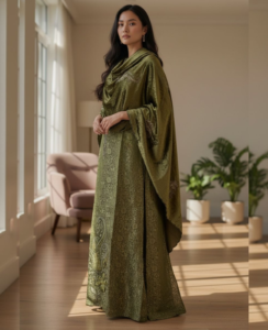 Pure Banarasi Suit Set with Velvet Scallop stole (Stitch)