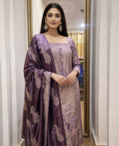 Pure Banarasi Suit Set with Velvet Paisley Odhni (Stitch)