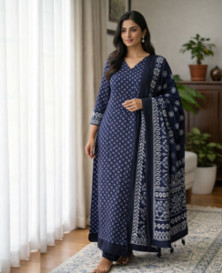 Purple & Black Printed Pashmina Winter Suit