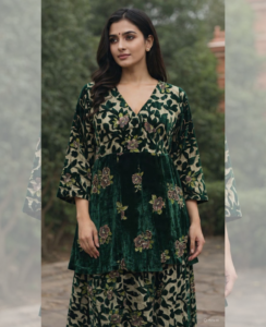 Designer Angrakha Velvet Set with Bead Detailing